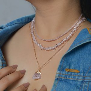 Trendy Irregular Raw Quart Pendant Natural Beads Necklaces