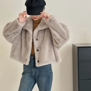 Turtleneck Single Breasted Button Faux Fur Full Sleeve Warm Coats