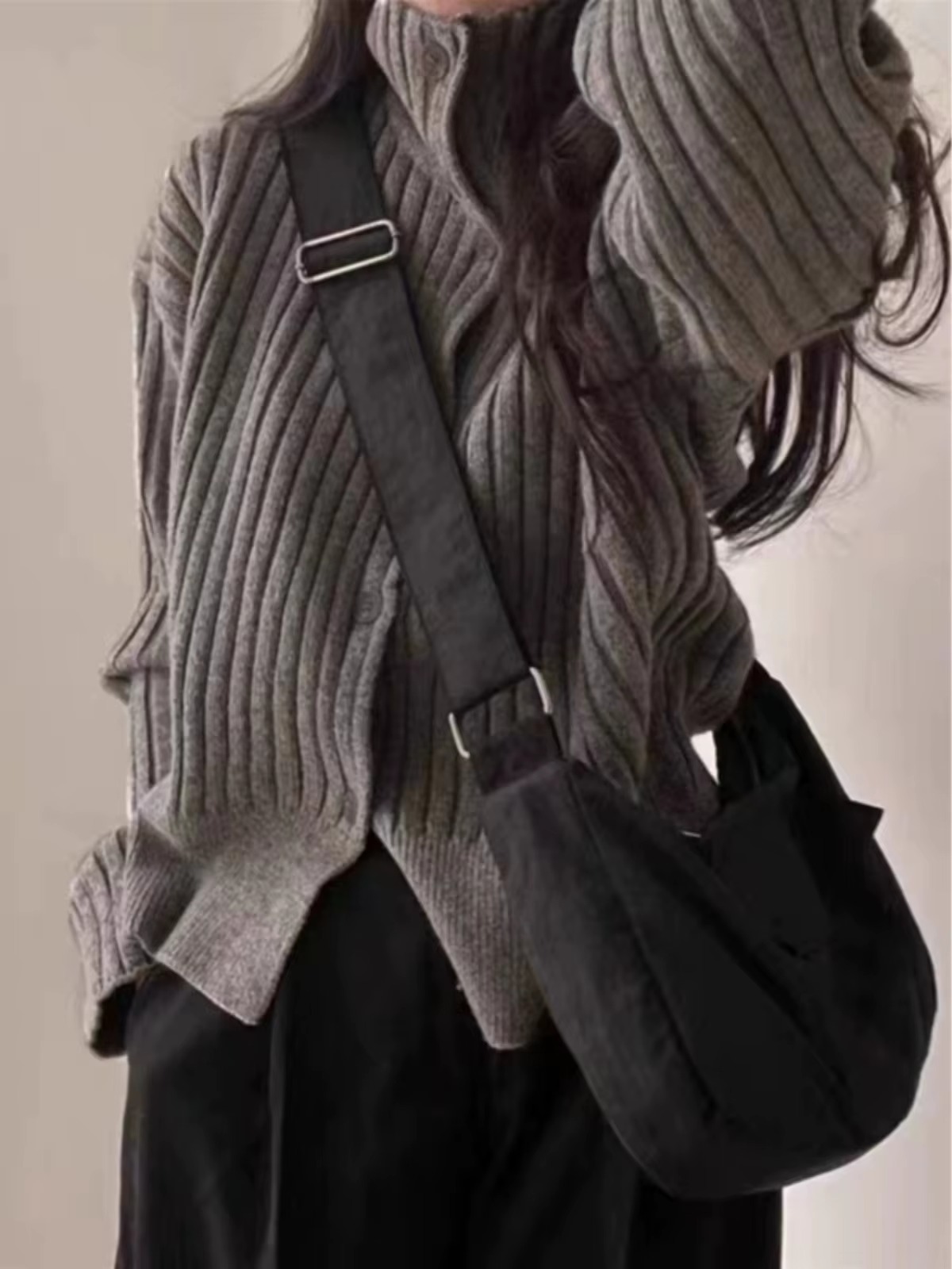 Turtleneck pit strip cashmere knit thickened small pure wool loose short coat tides Sweater