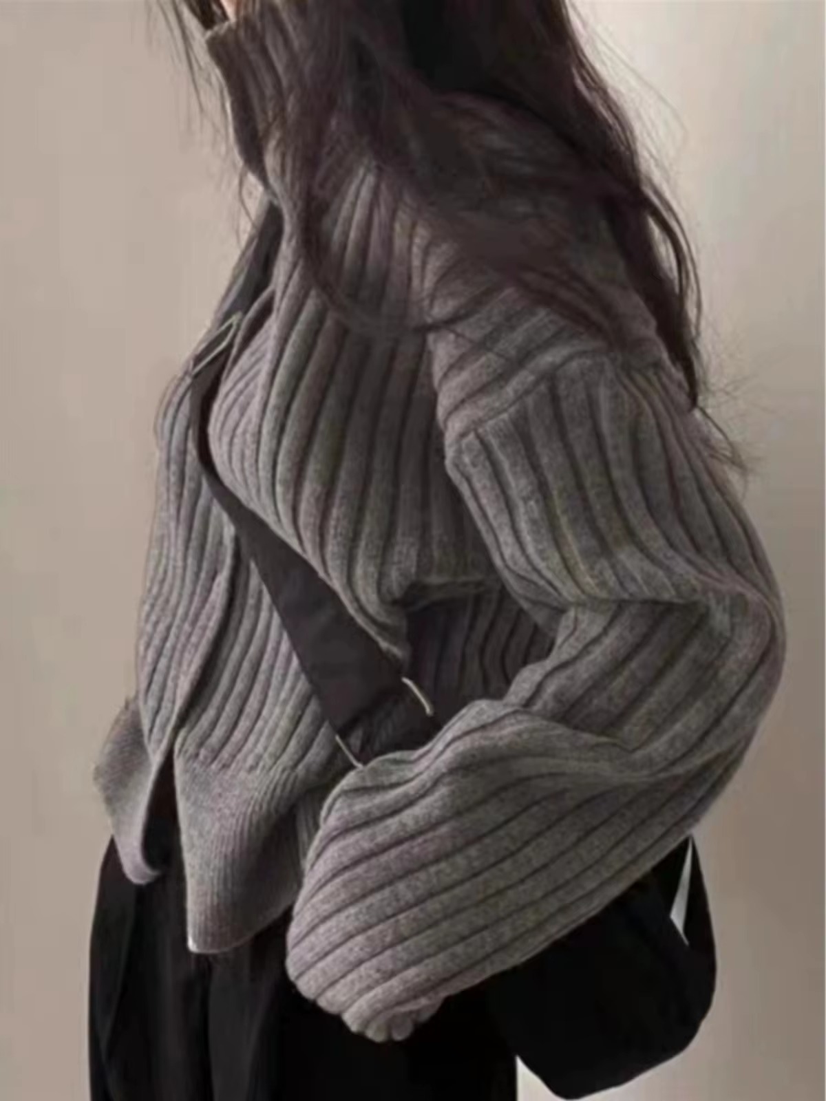 Turtleneck pit strip cashmere knit thickened small pure wool loose short coat tides Sweater - Image 2