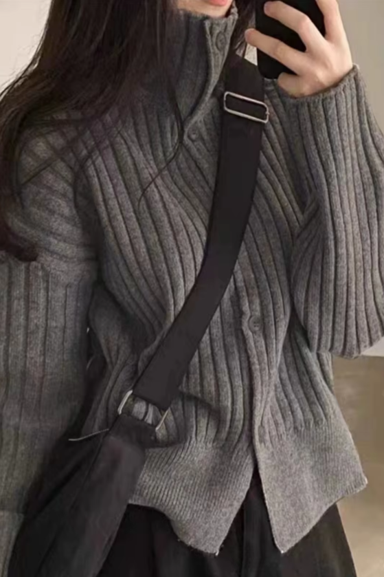 Turtleneck pit strip cashmere knit thickened small pure wool loose short coat tides Sweater - Image 3