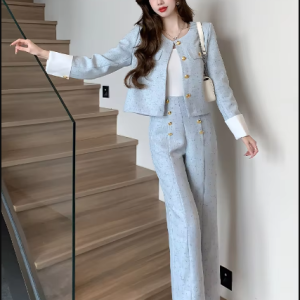 Two Piece Set Casual Fashion Small Fragrant Elegant Wide Leg Pants And Coat