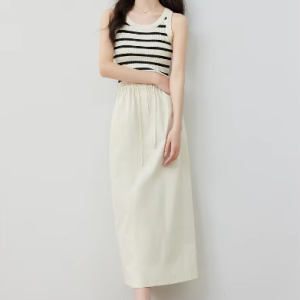 Versatile Straight Casual Elasticated Waist Solid Elegant Midi Skirts