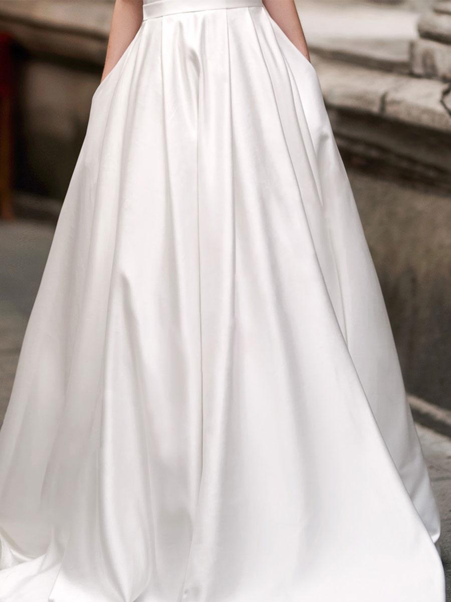 Vintage A Line Bateau Neck Sleeveless Floor Length Satin Bridal Wedding Gown - Image 4