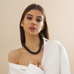 Vintage Acrylic Round Beads Chain Necklace Jewelry Accessories