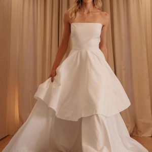 Vintage Sweep Strapless Sleeveless Stretch Crepe Traditional Wedding Dresses For Bride