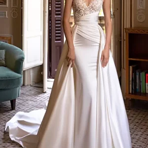 Wedding Cut-Outs V-Neck Sleeveless Pleated Two-piece Bridal Dresses
