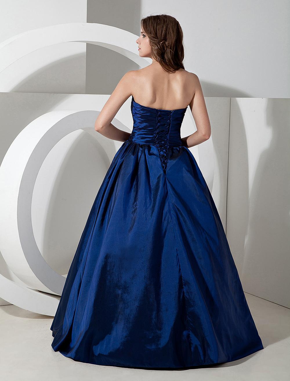 Long Royal Taffeta Floor Length Strapless A Line Pleated Bridesmaid Dresses - Image 6