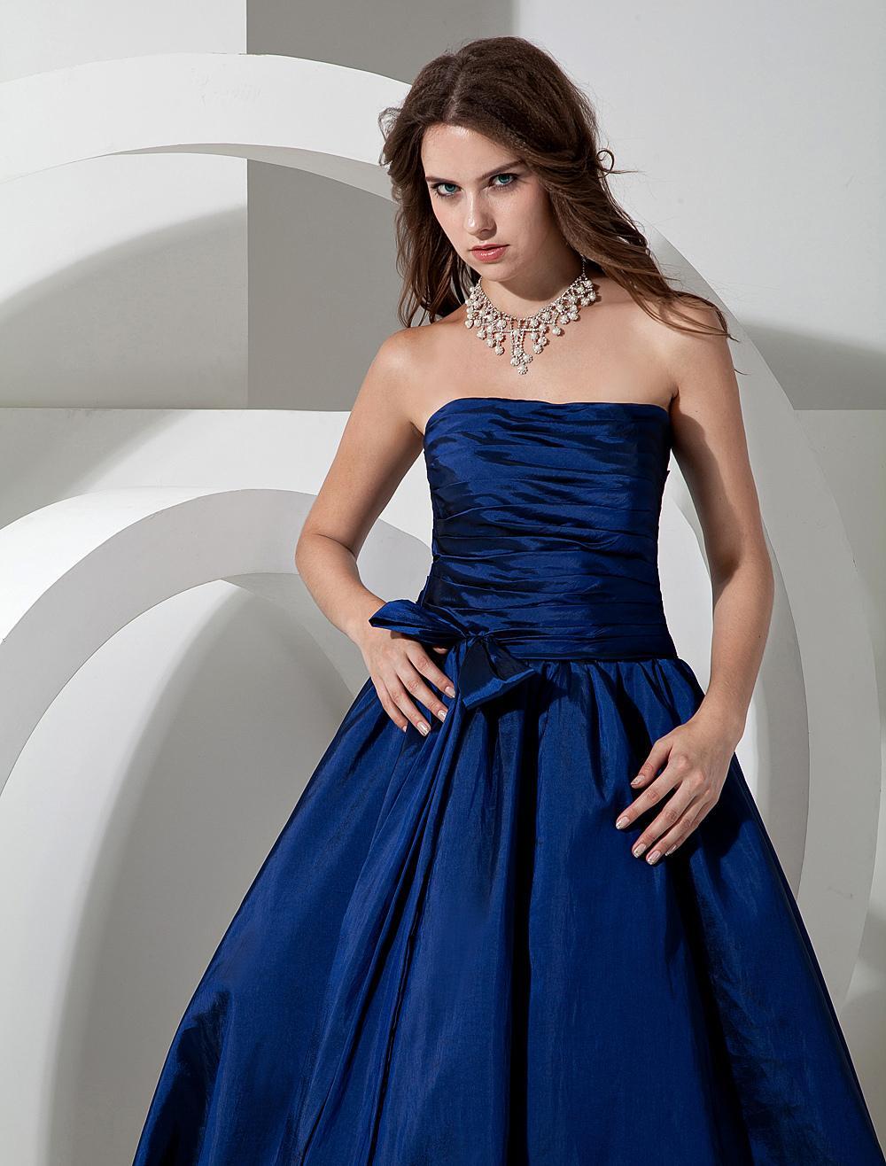 Long Royal Taffeta Floor Length Strapless A Line Pleated Bridesmaid Dresses - Image 7