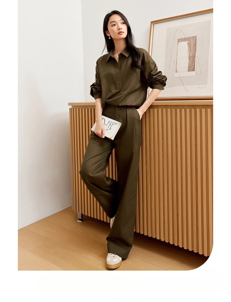 Full Sleeve Pullover Commuter Set Solid Elegant Top Pants And Suit - Image 4