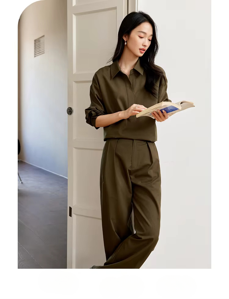 Full Sleeve Pullover Commuter Set Solid Elegant Top Pants And Suit - Image 3