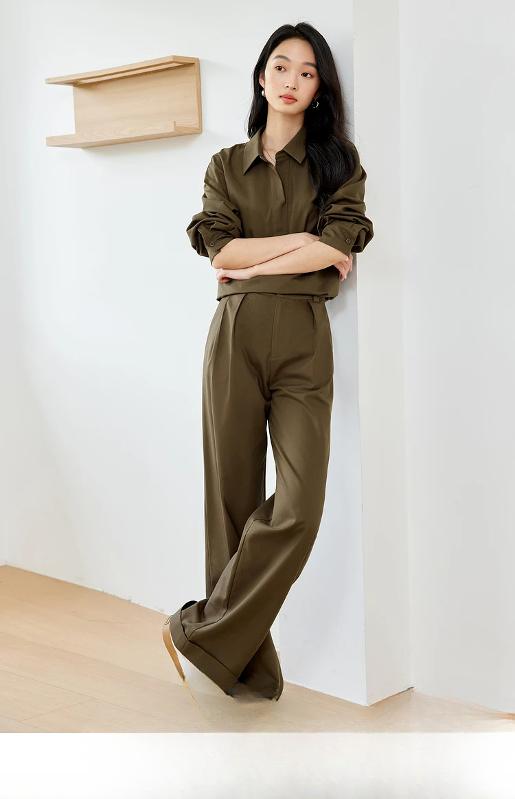 Full Sleeve Pullover Commuter Set Solid Elegant Top Pants And Suit