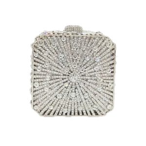 Dazzling Crystal Fashion Diamond Minaudiere Mini Metal Box Clutch