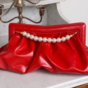 Fashion Folds Pearl chain design Python Banquet Envelope Clutch