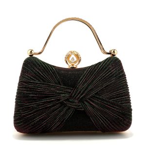 Bow Fashion Satin Ruched Handle Glitter Box Clutch