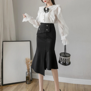 Ruffles Slim High Waist Bodycon Fashion Elegant And Vintage Long Skirt