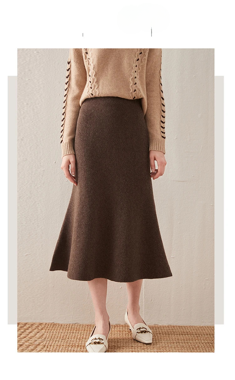 Knitted Fashion Long Dresses Solid Elegant And Vintage Midi Skirts - Image 8