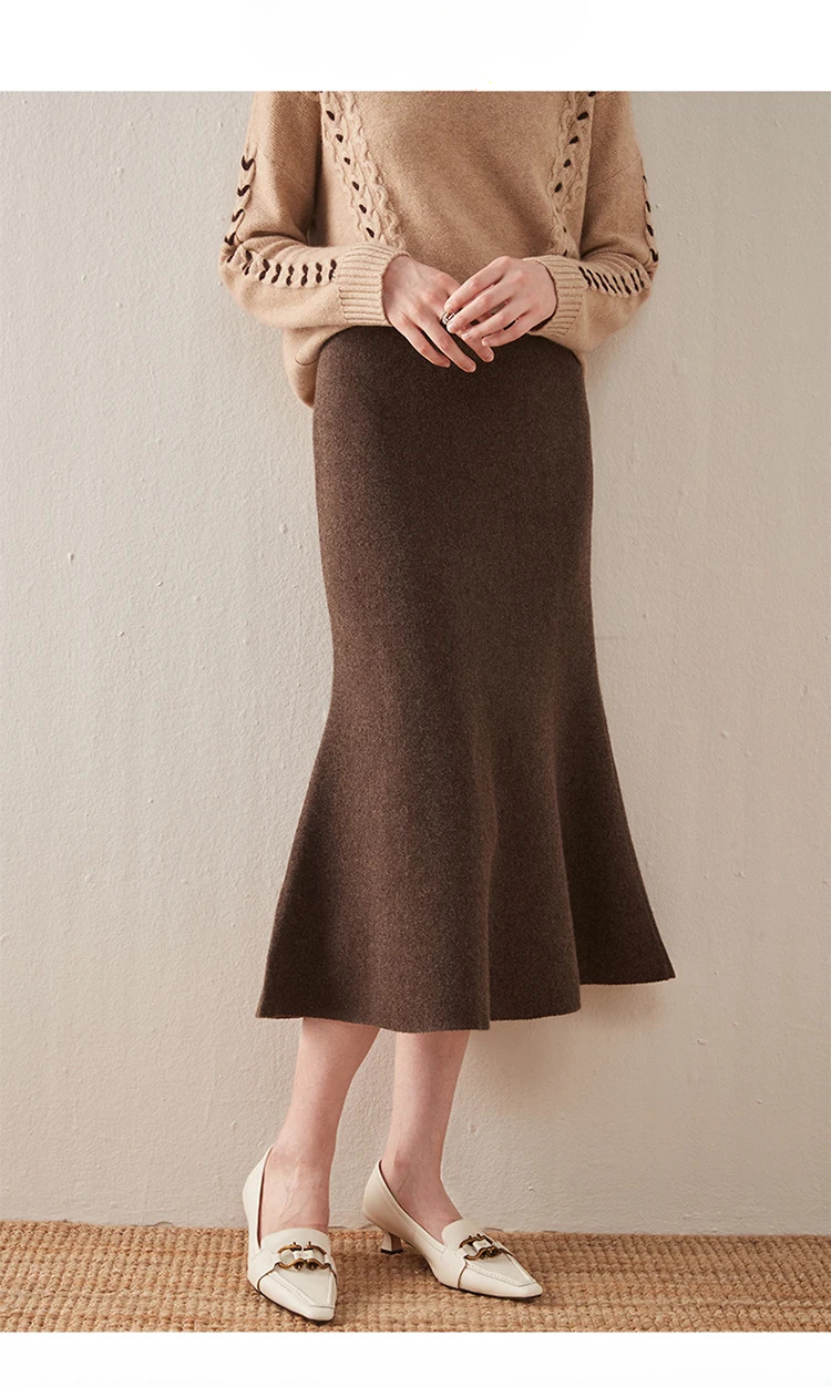 Knitted Fashion Long Dresses Solid Elegant And Vintage Midi Skirts - Image 9