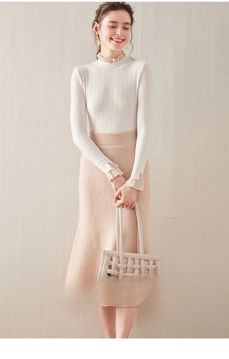 Knitted Fashion Long Dresses Solid Elegant And Vintage Midi Skirts - Image 11