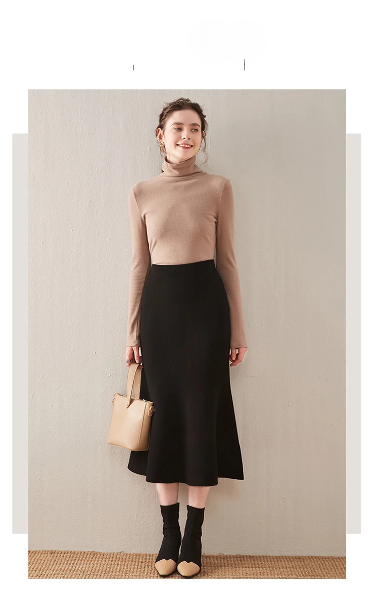 Knitted Fashion Long Dresses Solid Elegant And Vintage Midi Skirts - Image 14