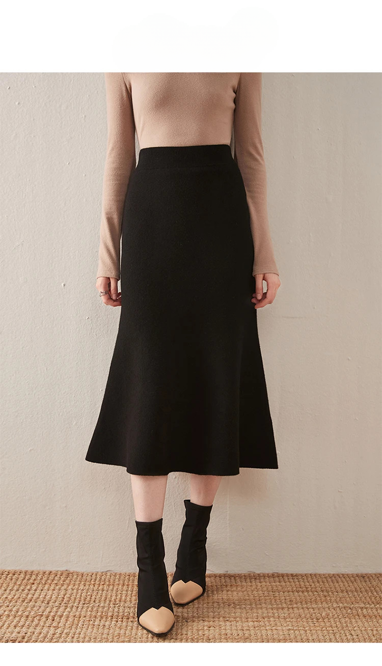 Knitted Fashion Long Dresses Solid Elegant And Vintage Midi Skirts - Image 15