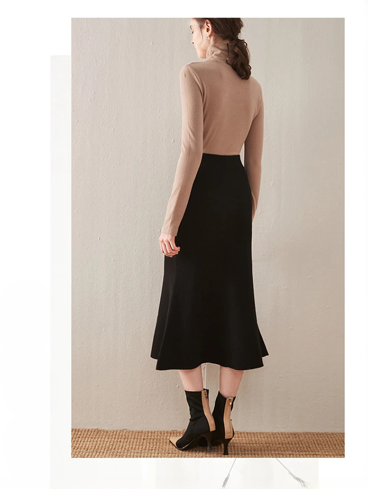 Knitted Fashion Long Dresses Solid Elegant And Vintage Midi Skirts - Image 16