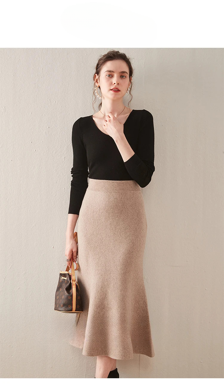 Knitted Fashion Long Dresses Solid Elegant And Vintage Midi Skirts