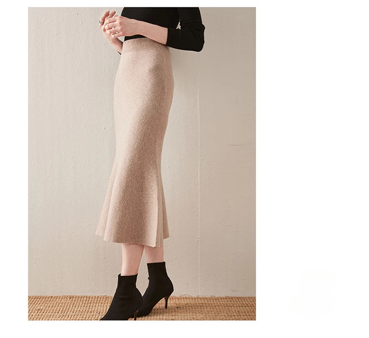 Knitted Fashion Long Dresses Solid Elegant And Vintage Midi Skirts - Image 3