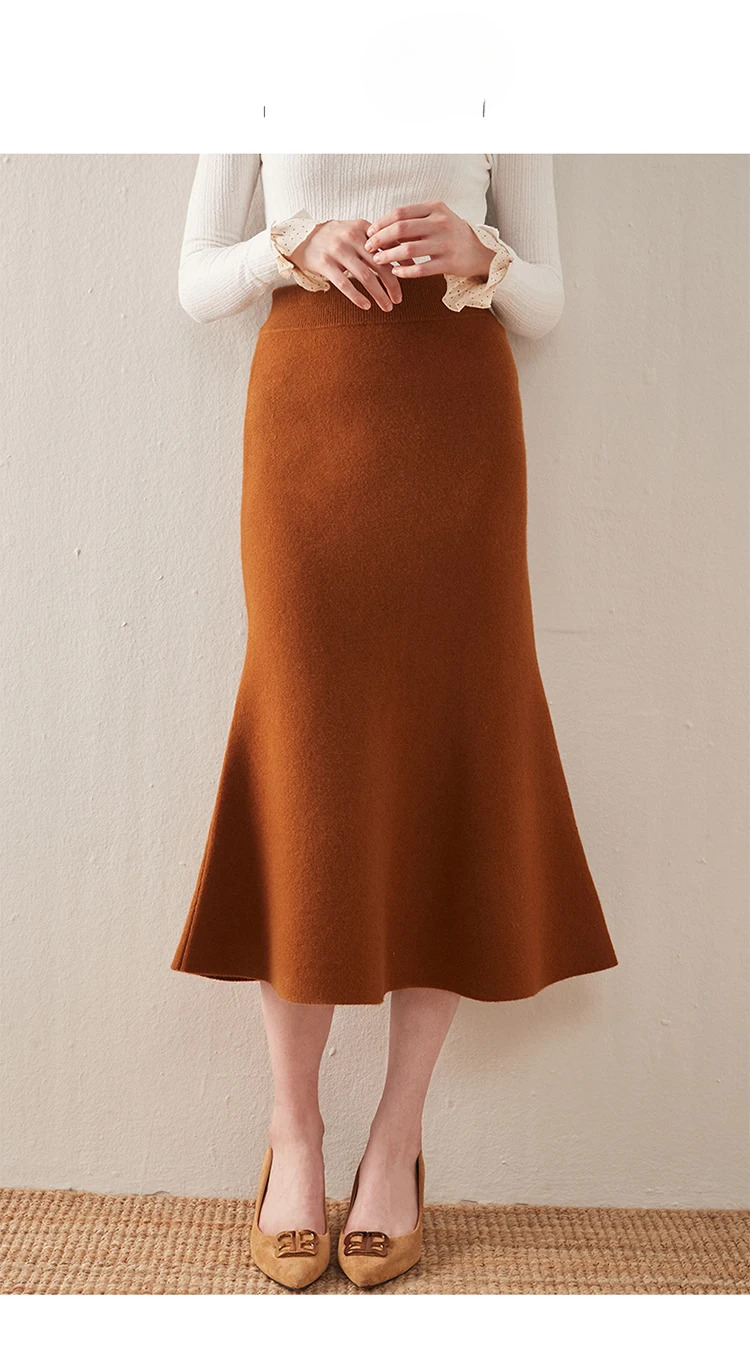 Knitted Fashion Long Dresses Solid Elegant And Vintage Midi Skirts - Image 5