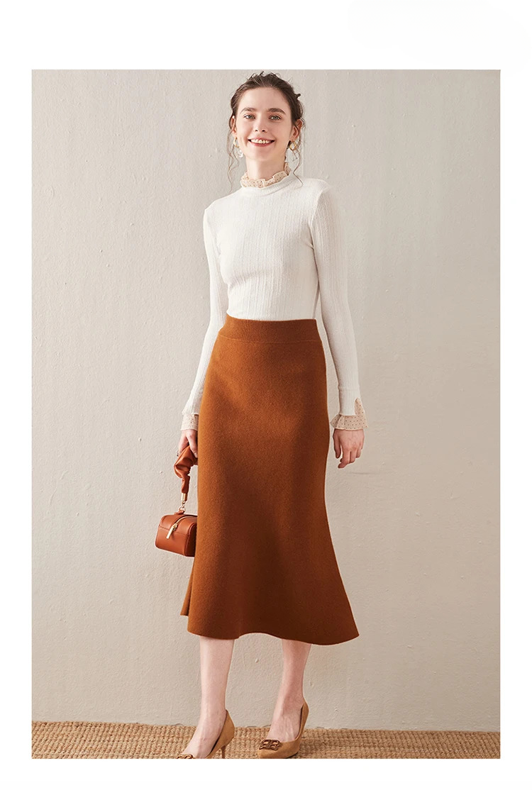 Knitted Fashion Long Dresses Solid Elegant And Vintage Midi Skirts - Image 6