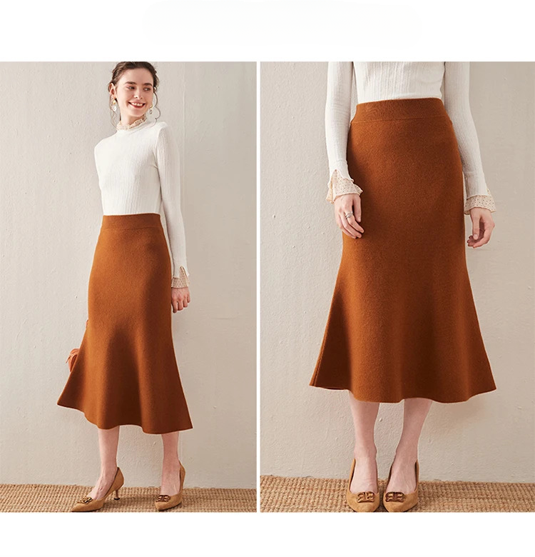 Knitted Fashion Long Dresses Solid Elegant And Vintage Midi Skirts - Image 7