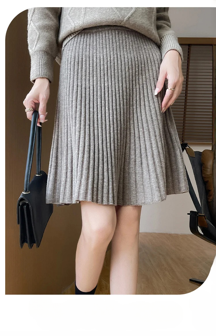 Pleated Fashion Losse Knit High-End Elegant And Vintage Mini Skirts - Image 15