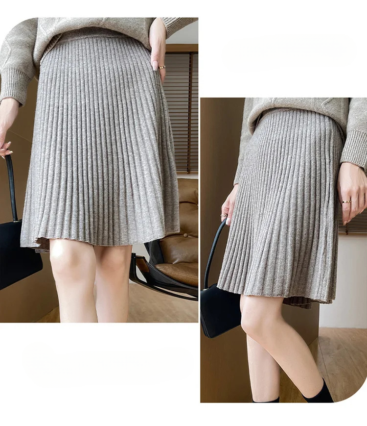 Pleated Fashion Losse Knit High-End Elegant And Vintage Mini Skirts - Image 12