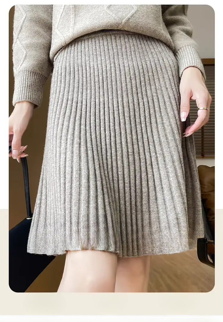 Pleated Fashion Losse Knit High-End Elegant And Vintage Mini Skirts - Image 2