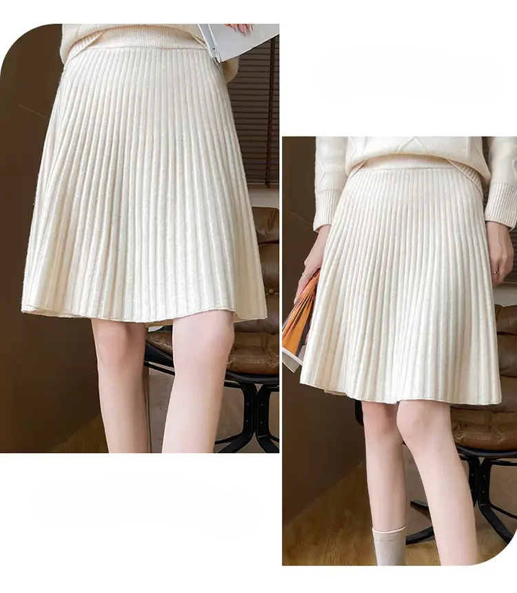 Pleated Fashion Losse Knit High-End Elegant And Vintage Mini Skirts - Image 3