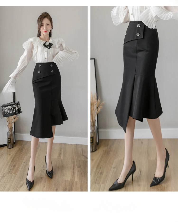 Ruffles Slim High Waist Bodycon Fashion Elegant And Vintage Long Skirt - Image 23