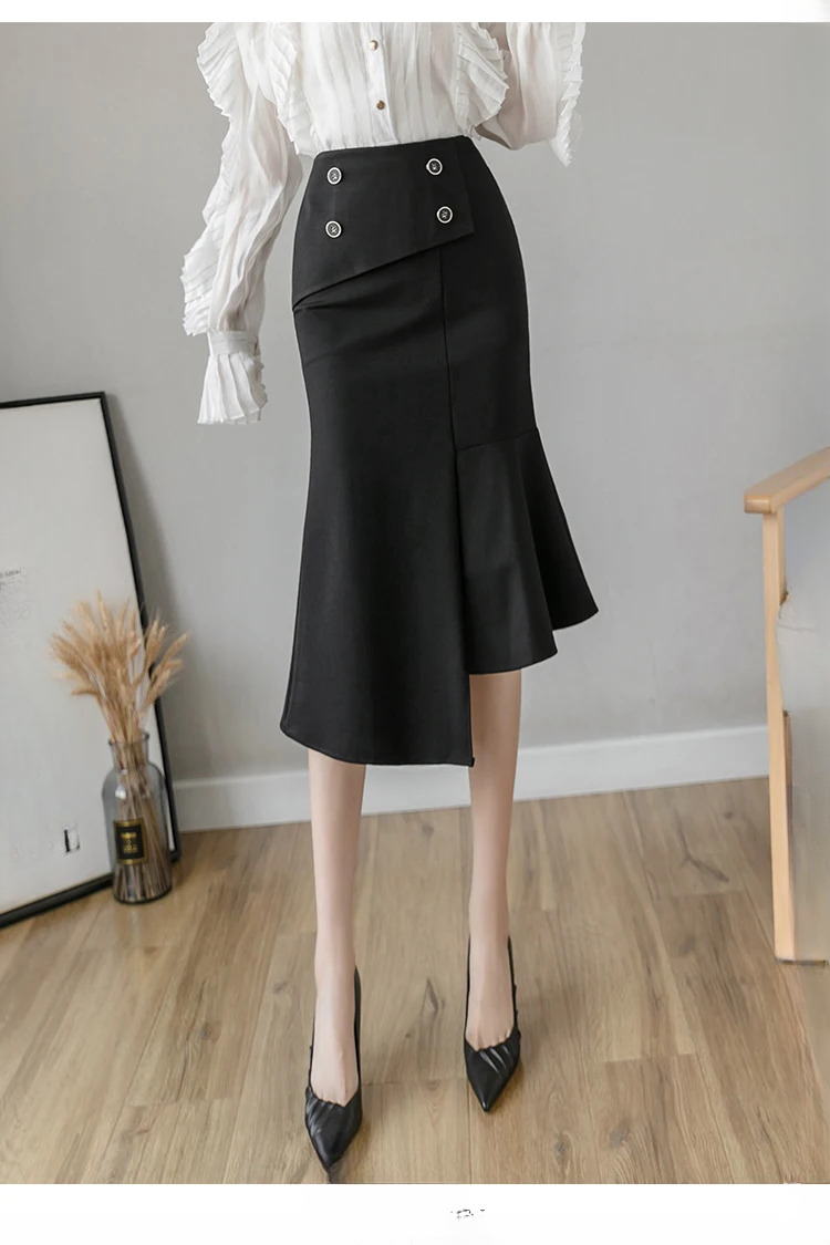 Ruffles Slim High Waist Bodycon Fashion Elegant And Vintage Long Skirt - Image 25