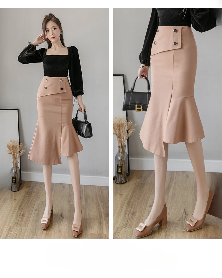 Ruffles Slim High Waist Bodycon Fashion Elegant And Vintage Long Skirt - Image 16