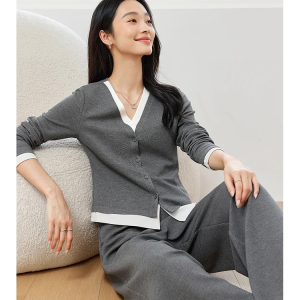 V-Neck Two Piece Causal Fake Fashion Elegant Office Top Long Pants And T-Shirt