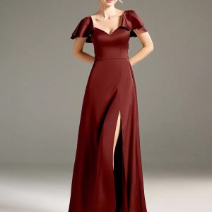 A-Line Floor-Length Satin Fabric Backless Bridesmaid Party Dresses