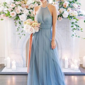 Jewel Neck Fashion Floor-Length  A-Line Sleeveless Bridesmaid Dress