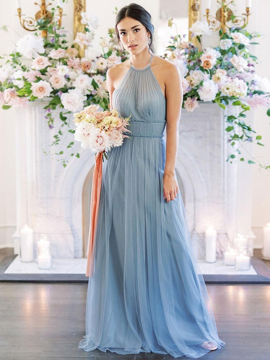 Jewel Neck Fashion Floor-Length A-Line Sleeveless Bridesmaid Dress