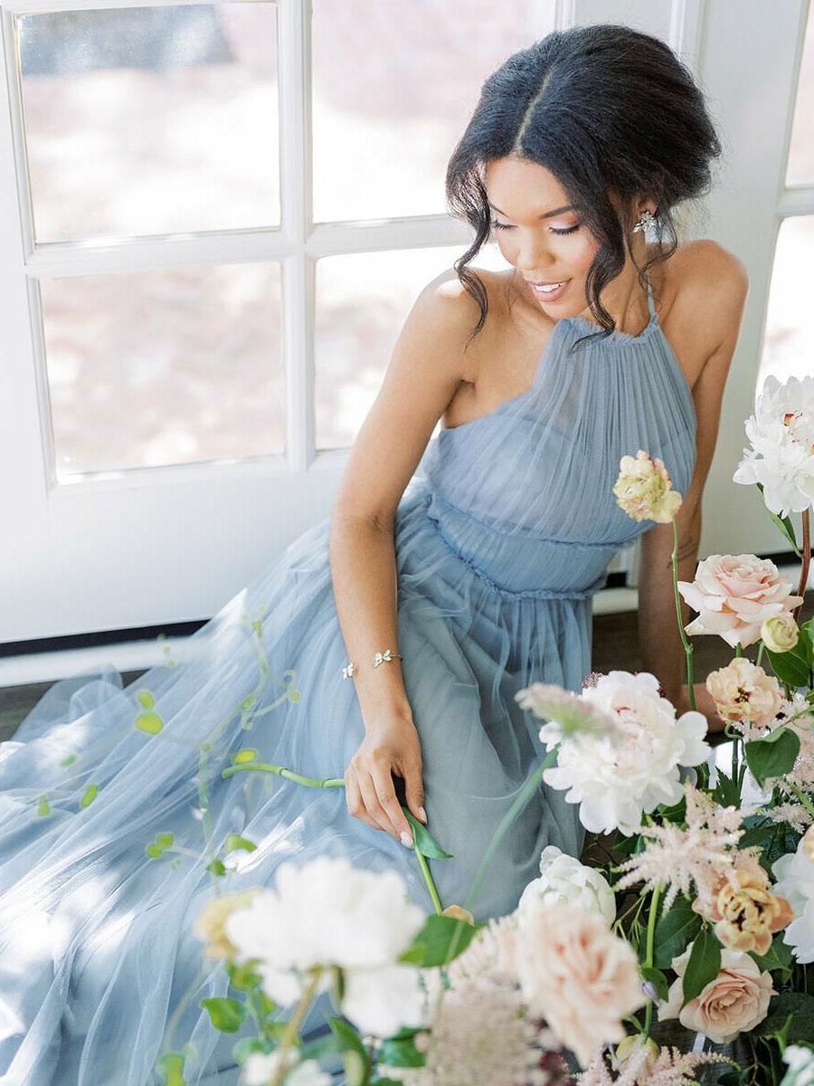 Jewel Neck Fashion Floor-Length A-Line Sleeveless Bridesmaid Dress - Image 2