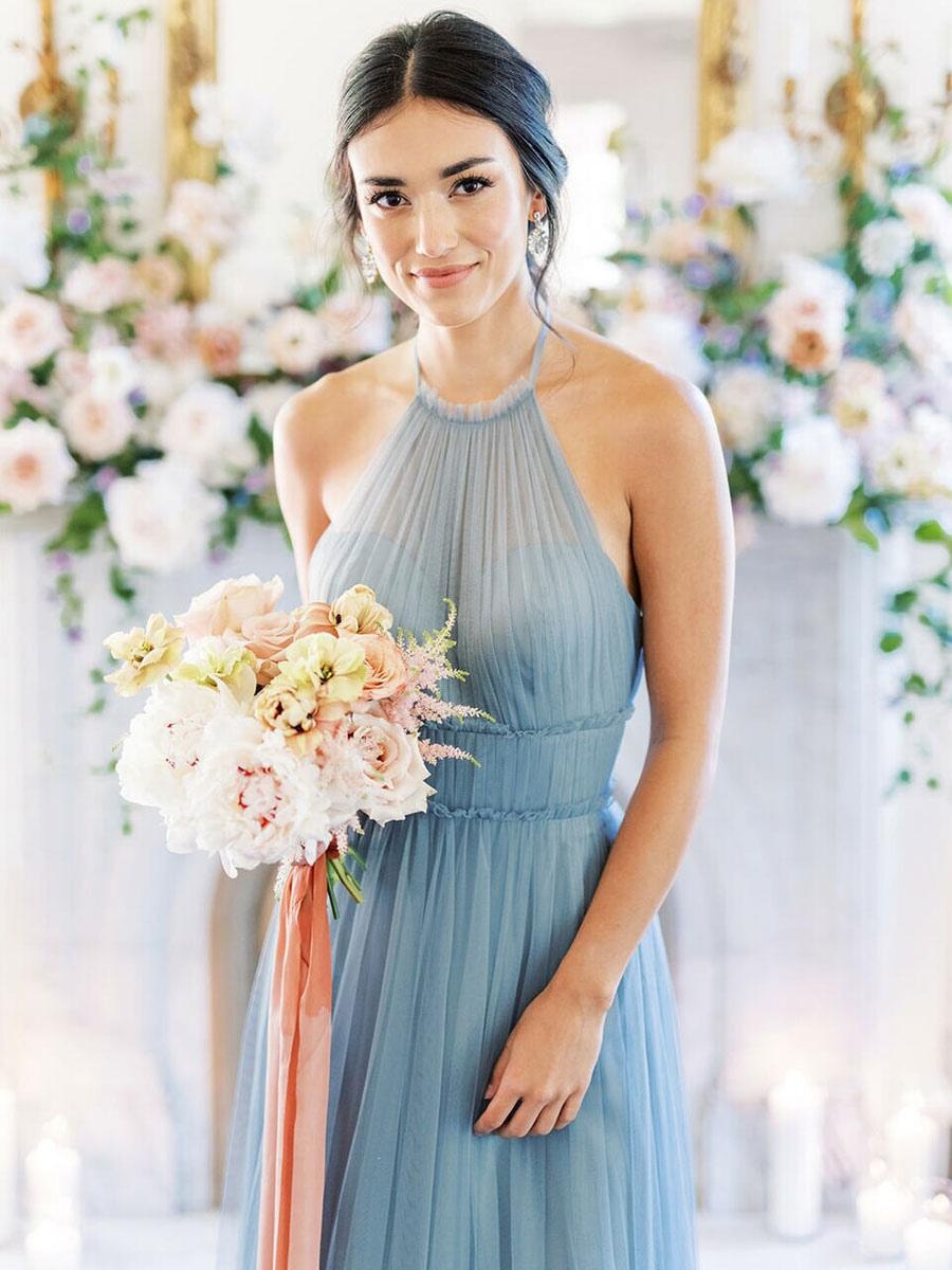 Jewel Neck Fashion Floor-Length A-Line Sleeveless Bridesmaid Dress - Image 4