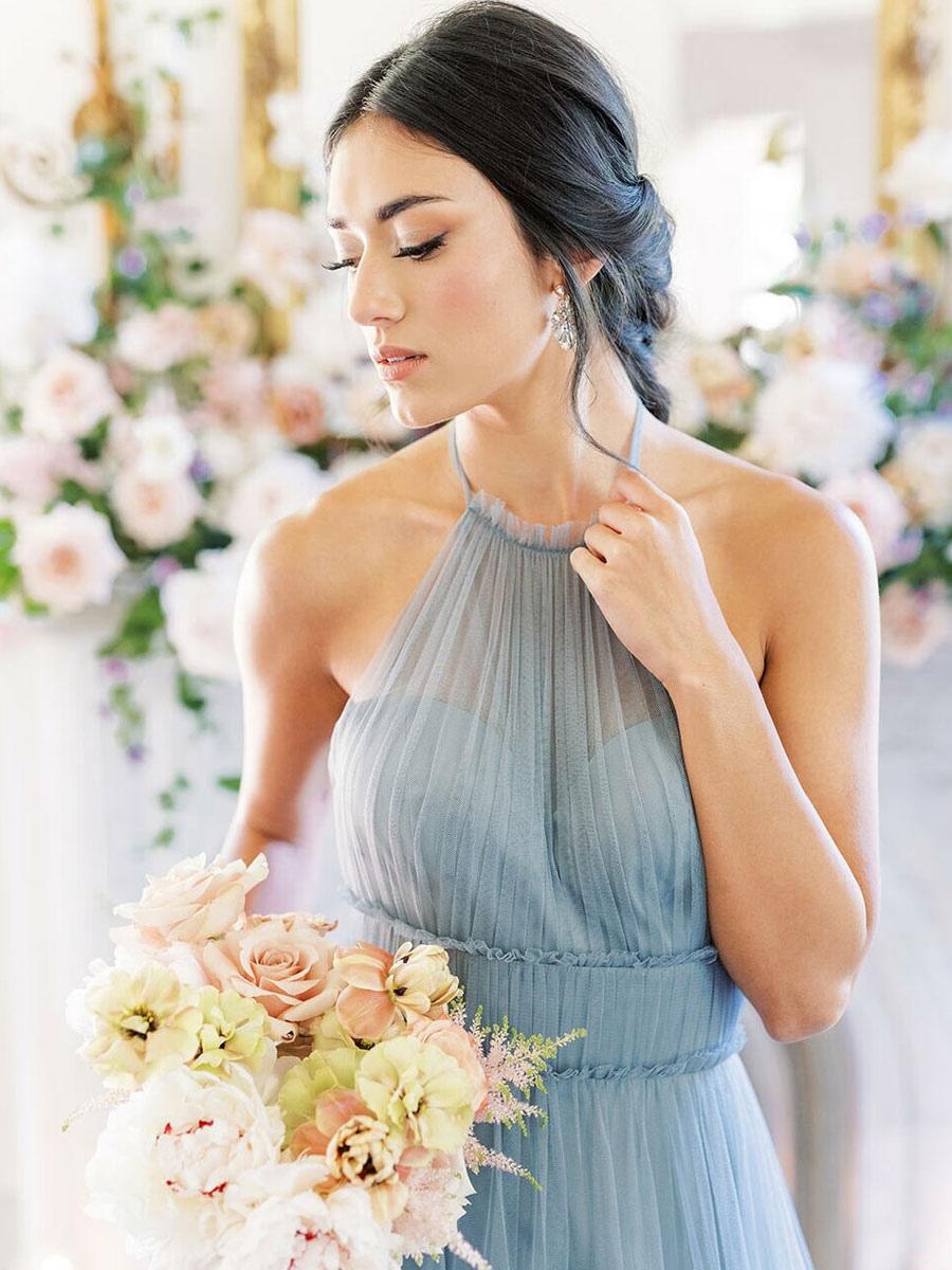 Jewel Neck Fashion Floor-Length A-Line Sleeveless Bridesmaid Dress - Image 5