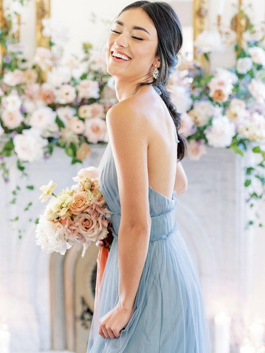 Jewel Neck Fashion Floor-Length A-Line Sleeveless Bridesmaid Dress - Image 6