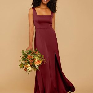 Satin Fabric A-Line Floor-Length Bridesmaid Party Dresses