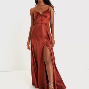 Spaghetti Straps Open Back Fashion High Slit A-Line Prom Maxi Dresses