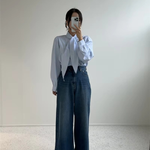 Causal Single-breasted Lace-up Striped Loose Blouses