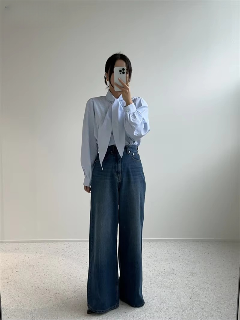 Causal Single-breasted Lace-up Striped Loose Blouses